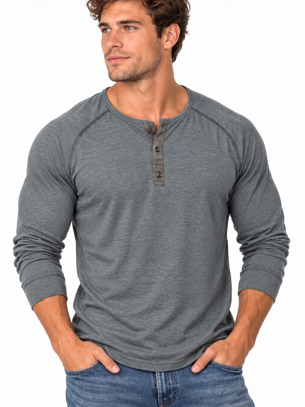 lululemon athletica Men's Long Sleeve Post Practice Henley - Charcoal Gray-XL